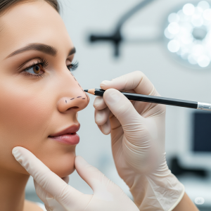 Expert surgeon at Renew U performing pre-operative planning for a Rhinoplasty in Noida.