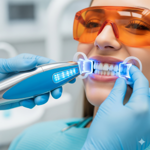 A patient receiving the best teeth whitening in Noida from an expert cosmetic dentist at Renew U Clinic.